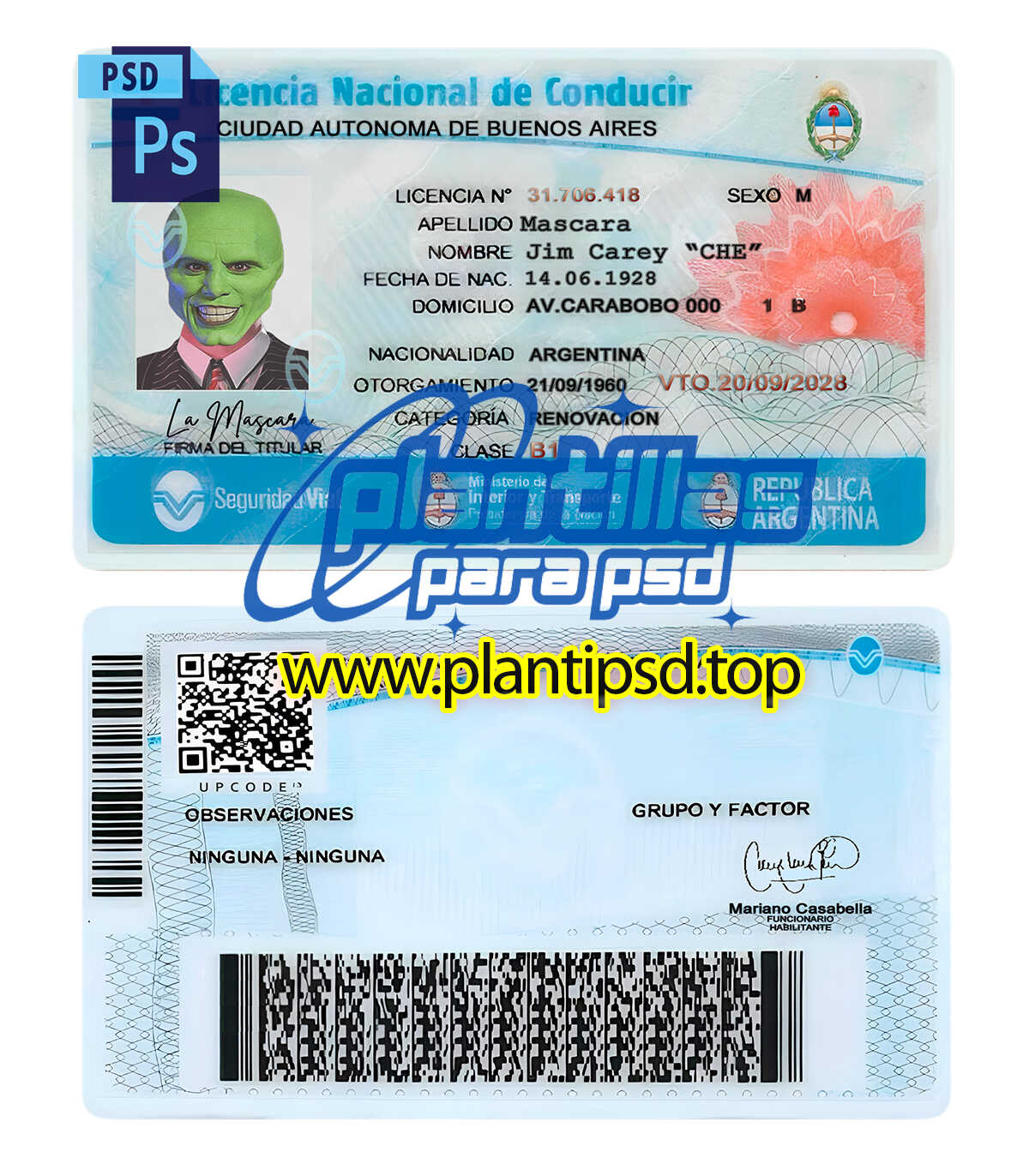 Licencia de Conducir Argentina Modelo 2 – Plantilla Digital Editable en Photoshop
