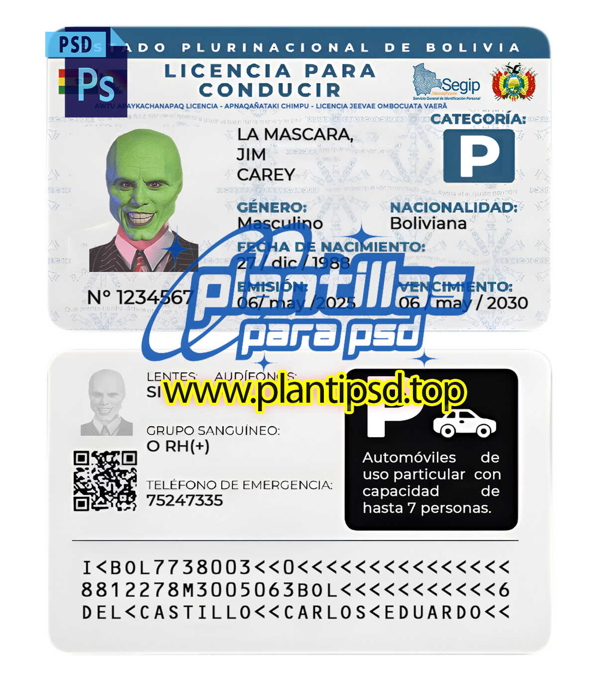 Licencia de conducir Bolivia Versión 2 – Plantilla Digital Editable en Photoshop