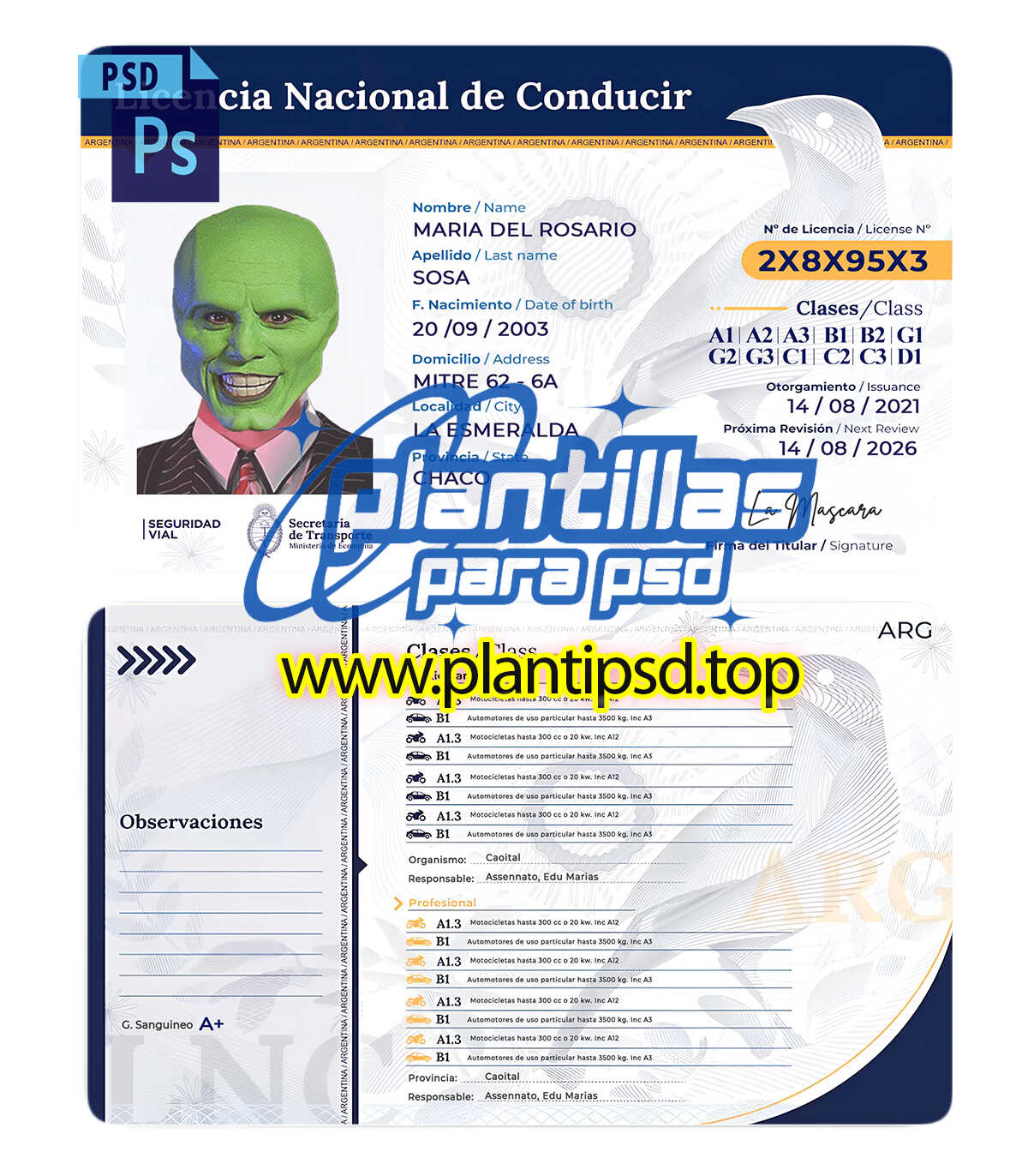 Licencia de Conducir Argentina Modelo 3 – Plantilla Digital Editable en Photoshop