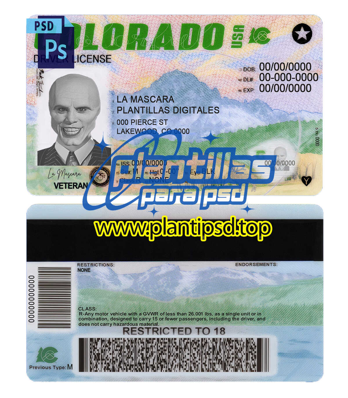 Licencia de Conducir de Colorado USA Versión 2 – Plantilla Digital Editable en Photoshop